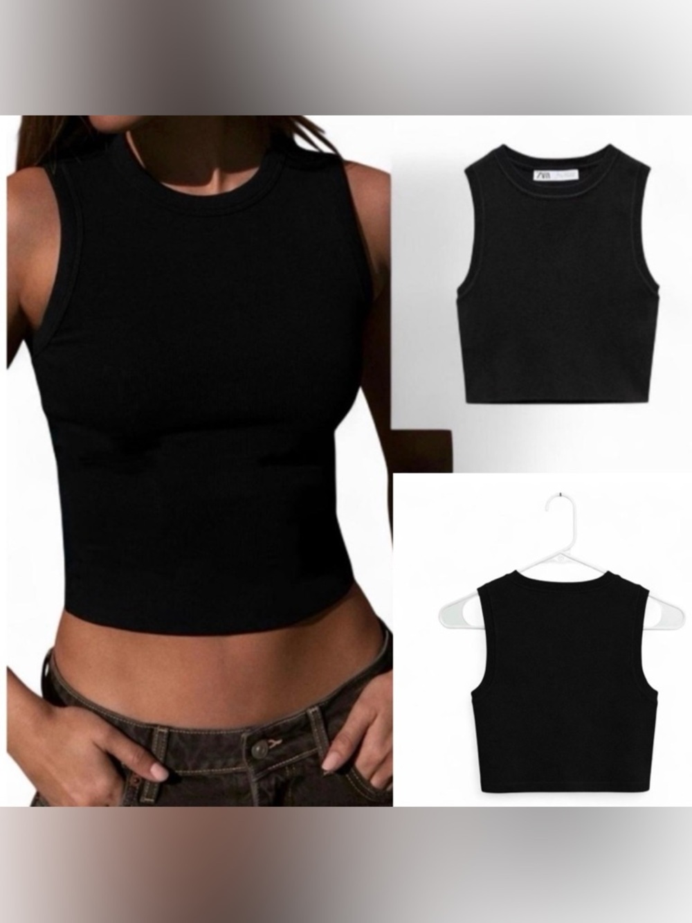 ZARA Women's Black Ribbed Crop Tops {Medium}
